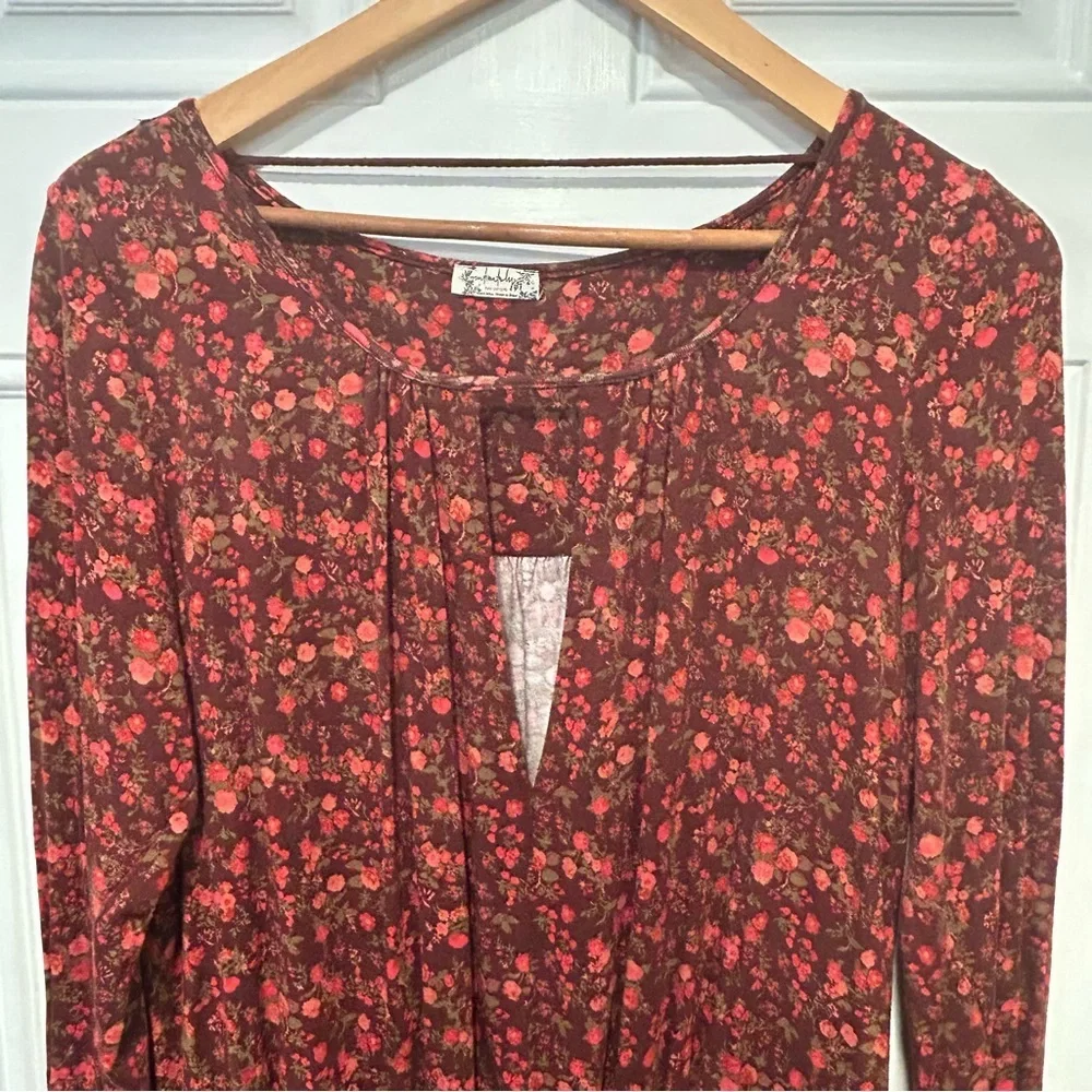 Free People Kaya Printed Keyhole Bodysuit red floral, Boho, Cottagecore, Sz Lg